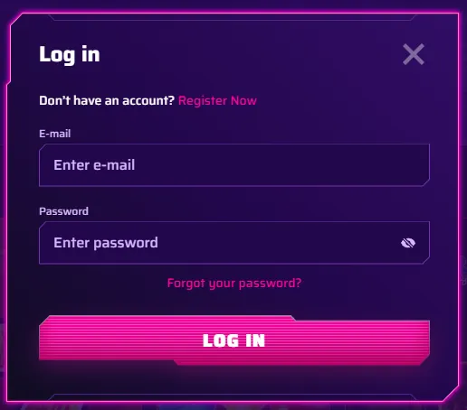 Interfaccia di accesso e registrazione dell'account Roby Casino